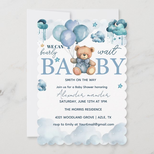 Bear Baby Dusche, niedliche Babydusche Einladung (Vorderseite)