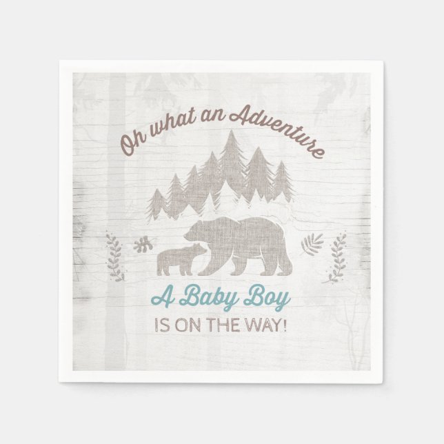 Bear Baby Dusche Papier Napkin Boy Adventure Dusch Serviette (Vorderseite)