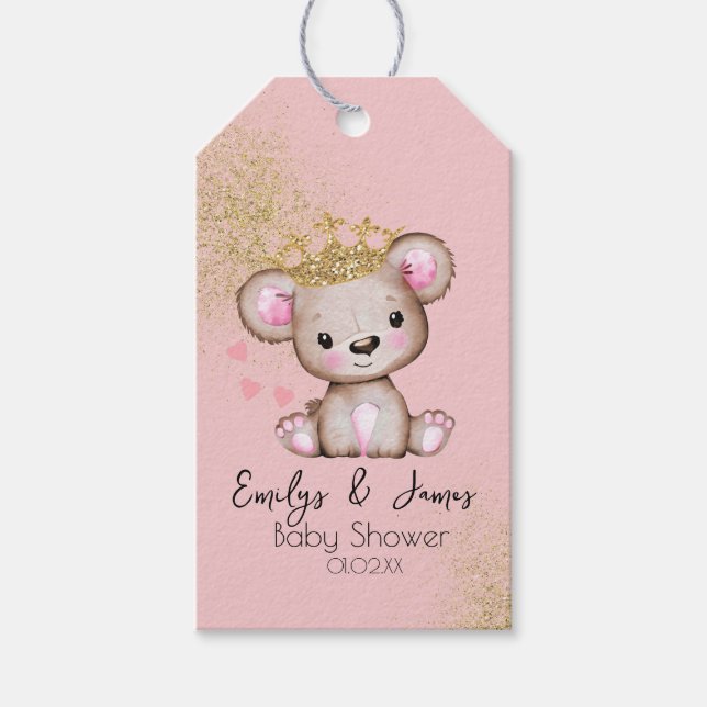 Bear Baby Dusche Princess Funkelnd Pink B Geschenkanhänger (Vorderseite)