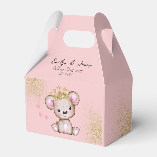 Bear Baby Dusche Princess Funkelnd Pink Gold Geschenkschachtel (Vorderseite)