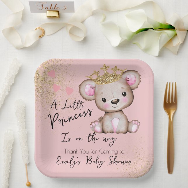 Bear Baby Dusche Princess Funkelnd Pink Pappteller (Hochzeit)