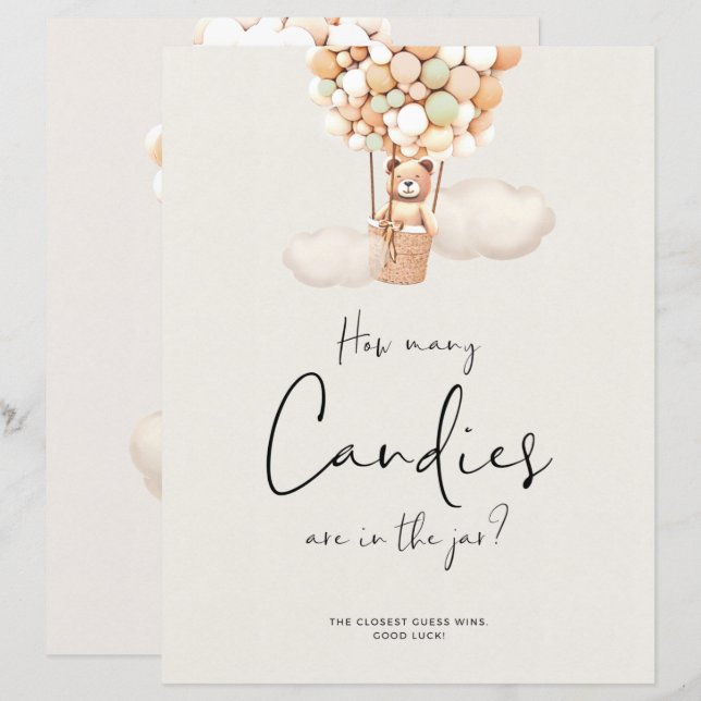 Bear Baby Dusche Spiel - Wie viele Candies in Jar (Vorne/Hinten)