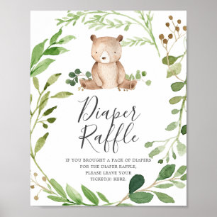 Bear Baby Dusche Windeln Raffle-Zeichen Poster