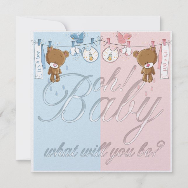 Bear Baby Gender Reveal Party Einladung (Vorderseite)