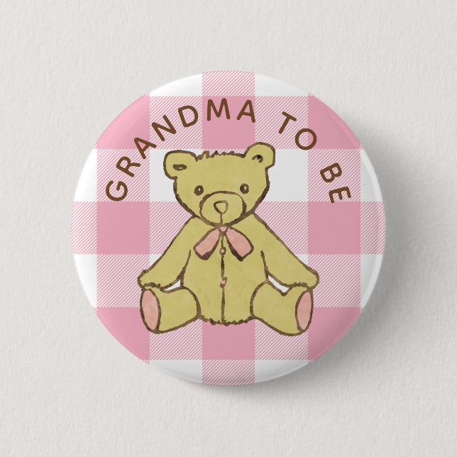 Bear Baby Girl Pink Buffalo Kariertes Oma zu sein Button (Vorderseite)
