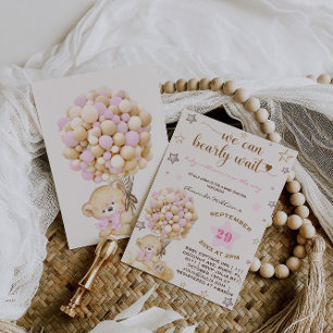 Bear Baby Pink Girl Babydusche Vintag Einladung