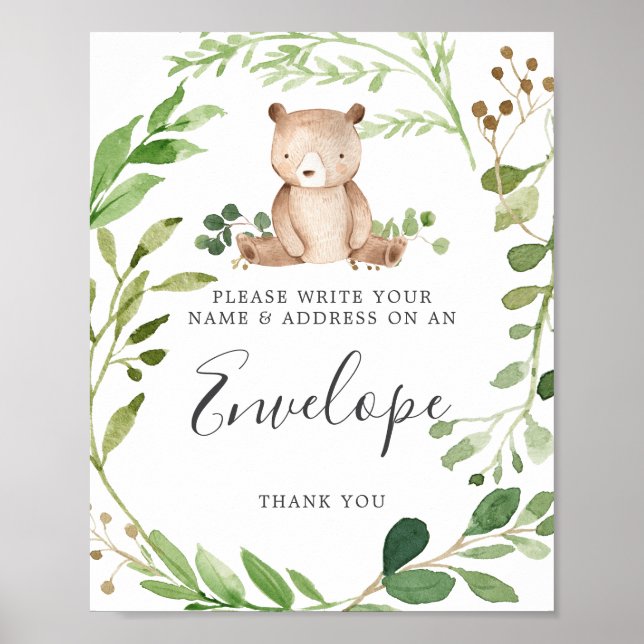 Bear Baby Shower Address Envelope-Zeichen Poster (Vorne)