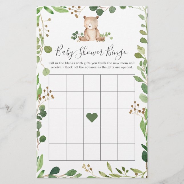 Bear Baby Shower Bingo Game (Vorderseite)