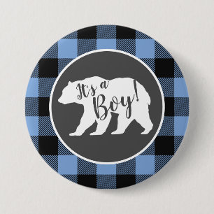 Bear Baby Shower Boy Blue Button
