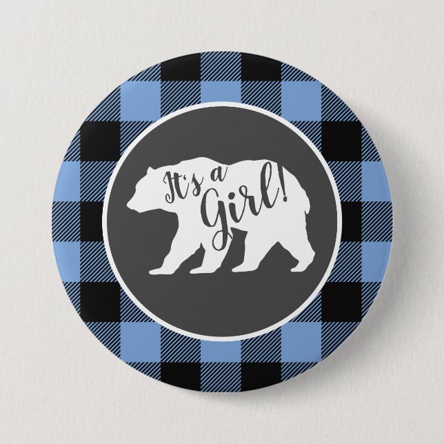 Bear Baby Shower Boy Blue Button (Vorderseite)