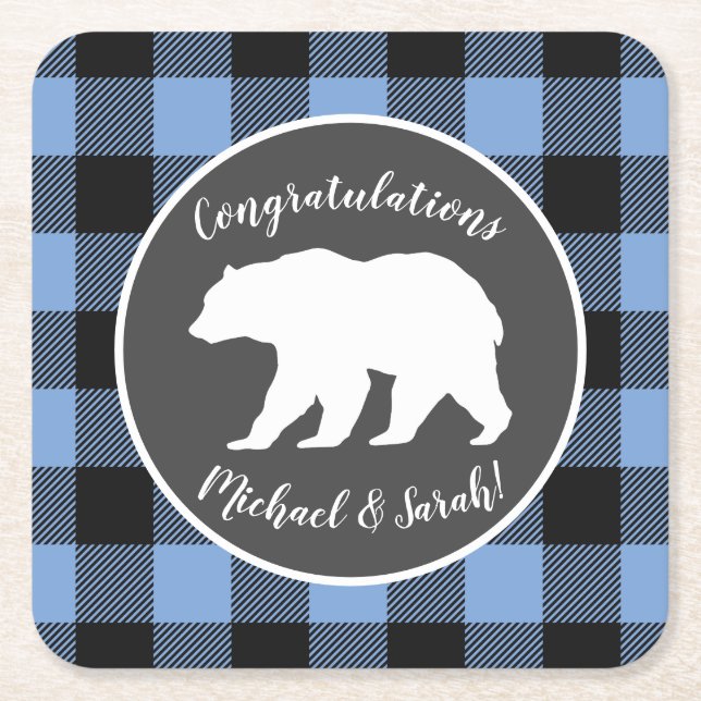 Bear Baby Shower Boy Blue Rechteckiger Pappuntersetzer (Vorderseite)
