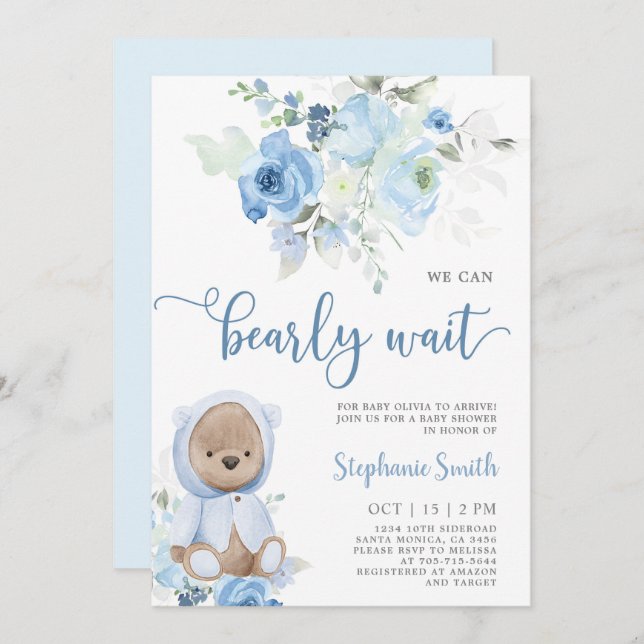 Bear Baby Shower Boy Einladung (Vorne/Hinten)