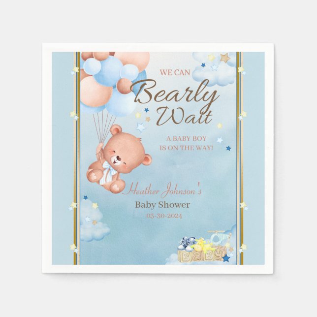 Bear Baby Shower Boy Serviette (Vorderseite)