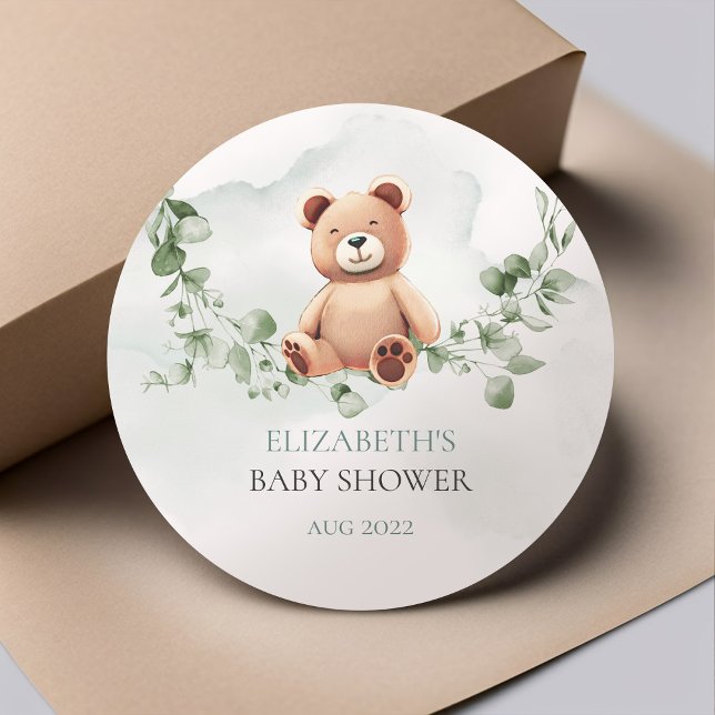 Bear Baby Shower Classic Round Sticker (Von Creator hochgeladen)