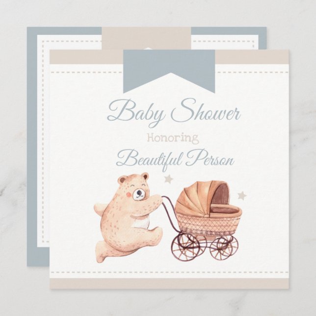 Bear Baby Shower Einladung (Vorne/Hinten)