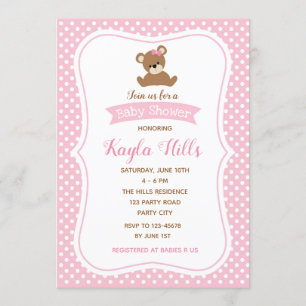 Bear Baby Shower Einladungen (Mädchen) Pink Polka