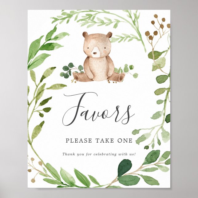 Bear Baby Shower favorisiert Schild (Vorne)
