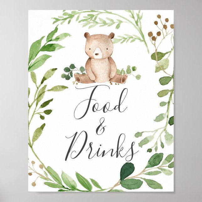 Bear Baby Shower Food and Drinks Unterschrift Poster (Vorne)