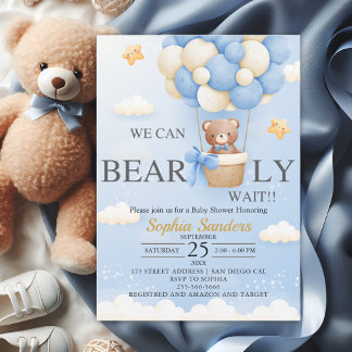 Bear Baby Shower for Boy | We Can Bearly wait Einladung