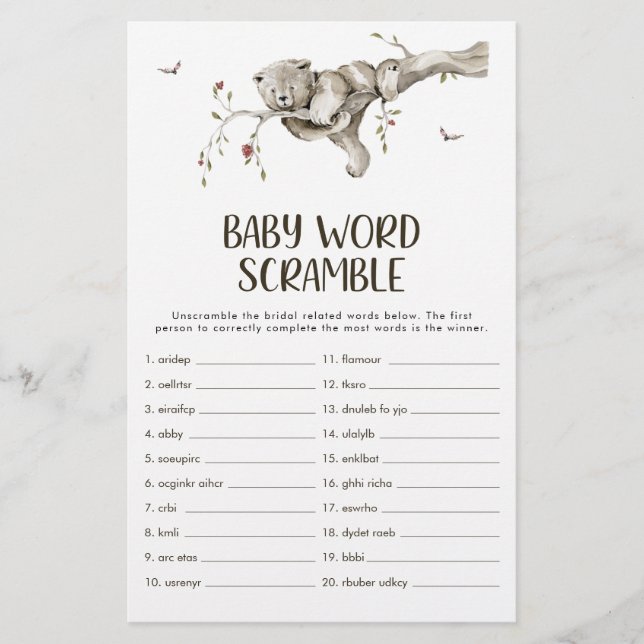 Bear Baby Shower Game (Vorderseite)