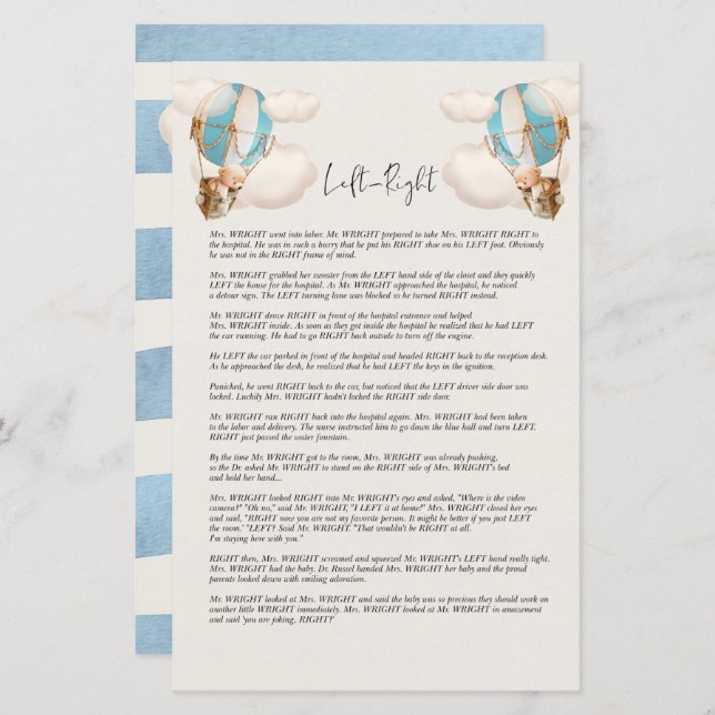 Bear Baby Shower Game - Links und rechts (Vorne/Hinten)