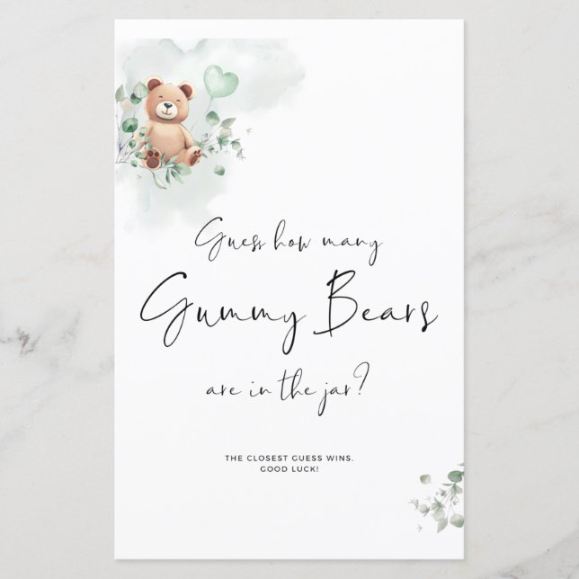 Bear Baby Shower Game - raten Sie, wie viele (Vorderseite)