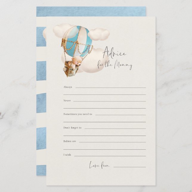 Bear Baby Shower Game - Ratschläge für Mama (Vorne/Hinten)