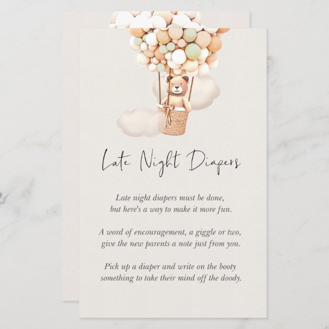 Bear Baby Shower Game - Spate Night Diapers (Vorne/Hinten)