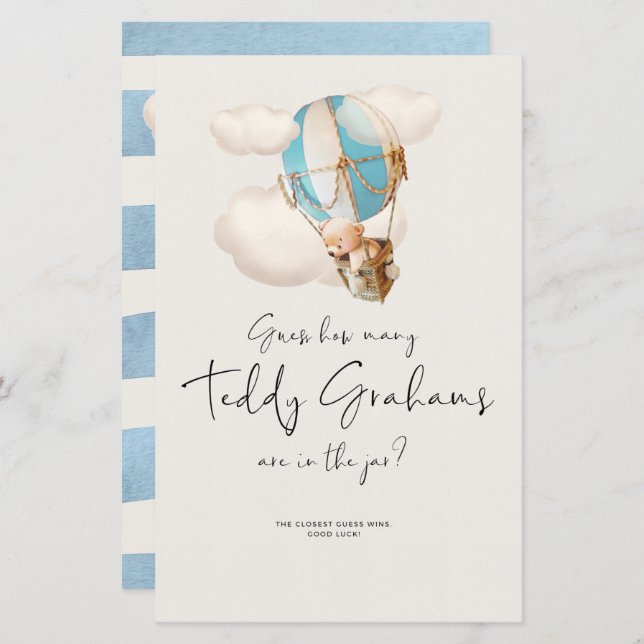 Bear Baby Shower Game - Wie viele Teddy Grahams? (Vorne/Hinten)