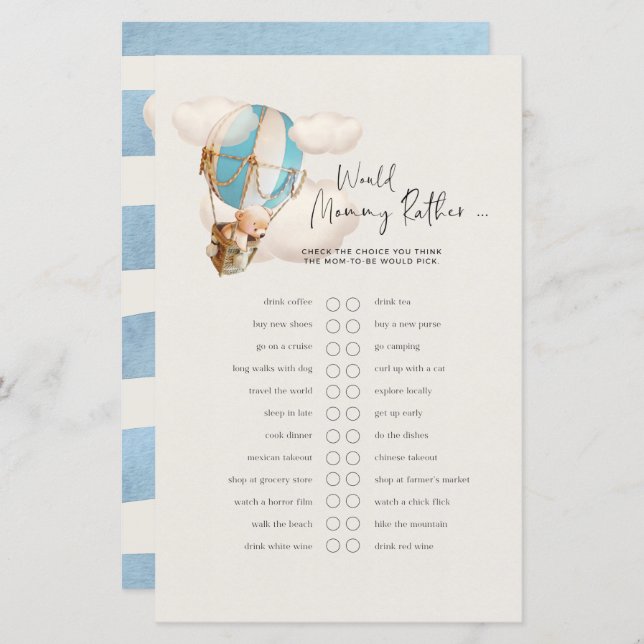 Bear Baby Shower Game - Würde Mami lieber? (Vorne/Hinten)