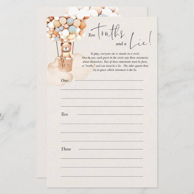 Bear Baby Shower Game - Zwei Wahrheiten und eine L (Vorne/Hinten)