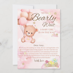 Bear Baby Shower Girl Dankeskarte