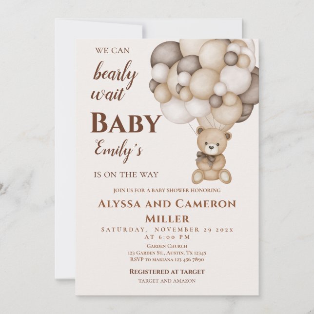 Bear Baby Shower Girl Invitation Einladung (Vorderseite)