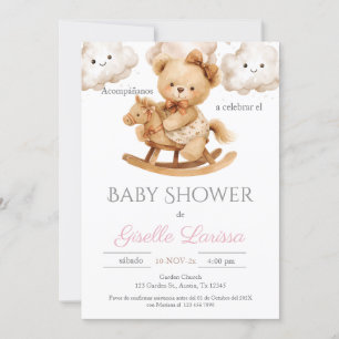 Bear Baby Shower Girl Spanische Einladung