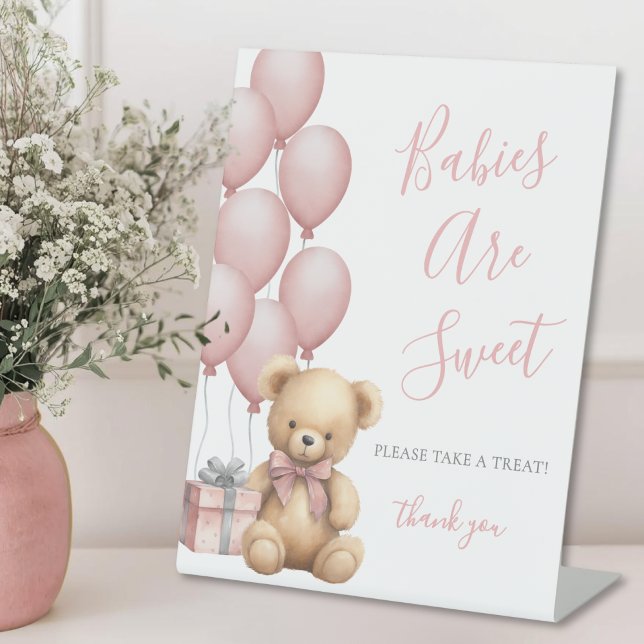 Bear Baby Shower Pink Sweets Sockelschild (Bear Baby Shower Pink Sweets Pedestal Sign)