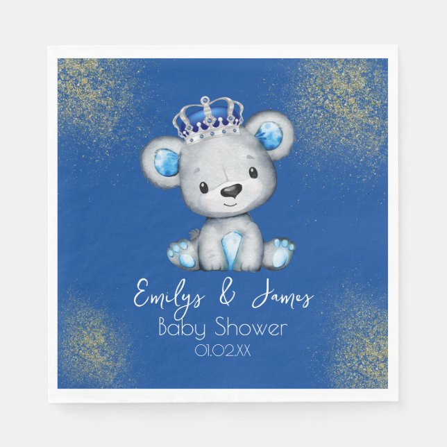 Bear Baby Shower Prince Funkelnd Blue Boys Serviette (Vorderseite)