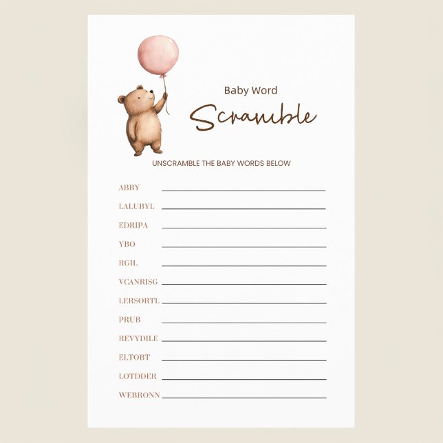 Bear Baby Shower Word Scramble Game Flyer (Von Creator hochgeladen)