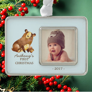 Bear Baby's 1. Weihnachtsgeschenk Foto Ornament Rahmen-Ornament Silber