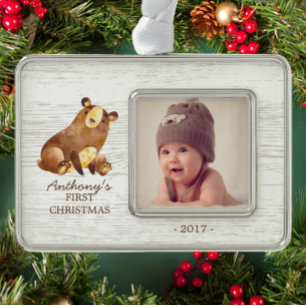 Bear Baby's 1. Weihnachtsgeschenk Foto Ornament Rahmen-Ornament Silber