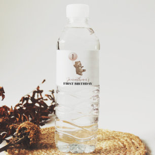 Bear Balloon 1. Geburtstag Wasserflasche Etikett
