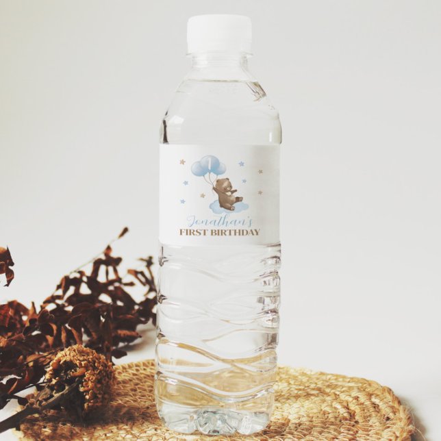 Bear Balloon 1. Geburtstag Wasserflasche Etikett (Von Creator hochgeladen)