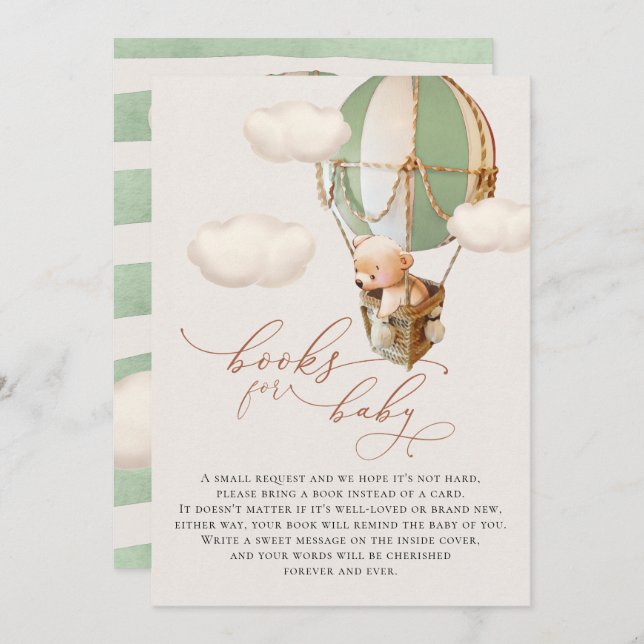 Bear Balloon Baby Books Enclosure Card Einladung (Vorne/Hinten)