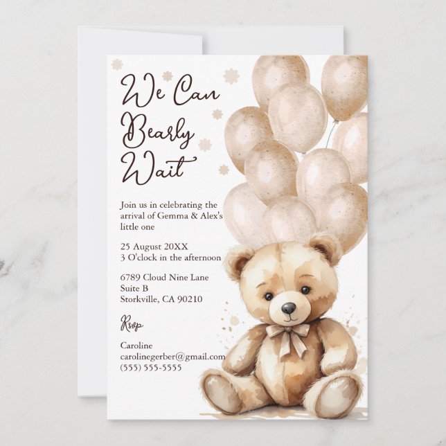 Bear Balloon Baby Shower Einladung (Vorderseite)