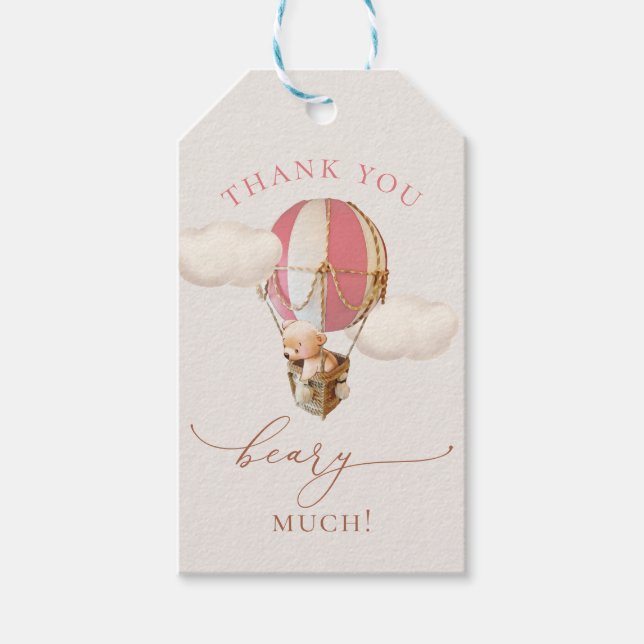 Bear Balloon Baby Shower Geschenkmarken Geschenkanhänger (Vorderseite)