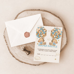 Bear Balloon Bearly Wait Twins Blue Diaper Raffle Begleitkarte