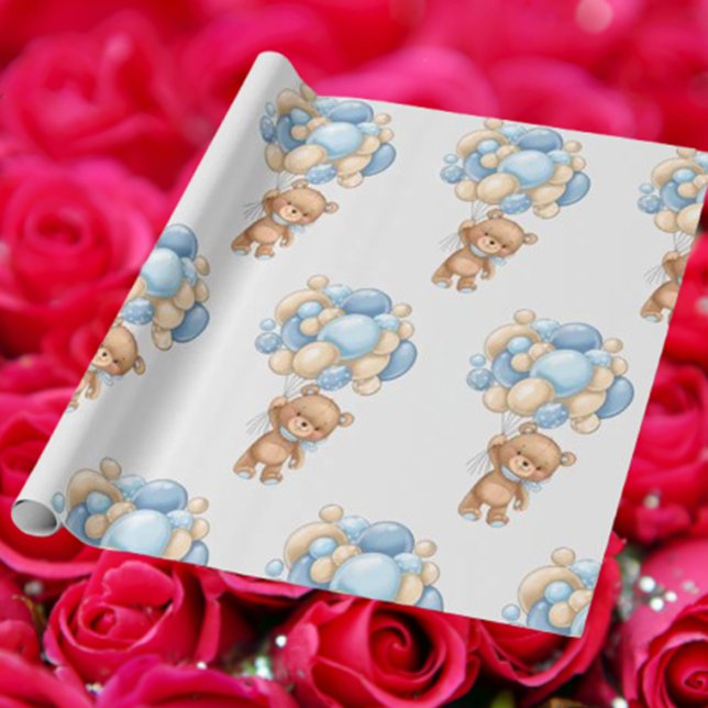 Bear Balloon Boy Niedlich Wrapping Paper Geschenkpapier (Wrap your gifts with love using Bear Balloon Boy Cute Wrapping Paper)