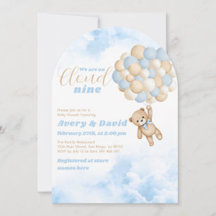 Bear Balloon Cloud Nine Fluffy Baby Boy Dusche Einladung