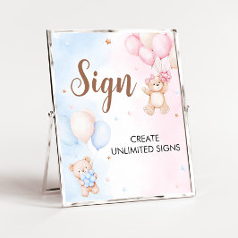 Bear Balloon Gender Reveal Sign Poster