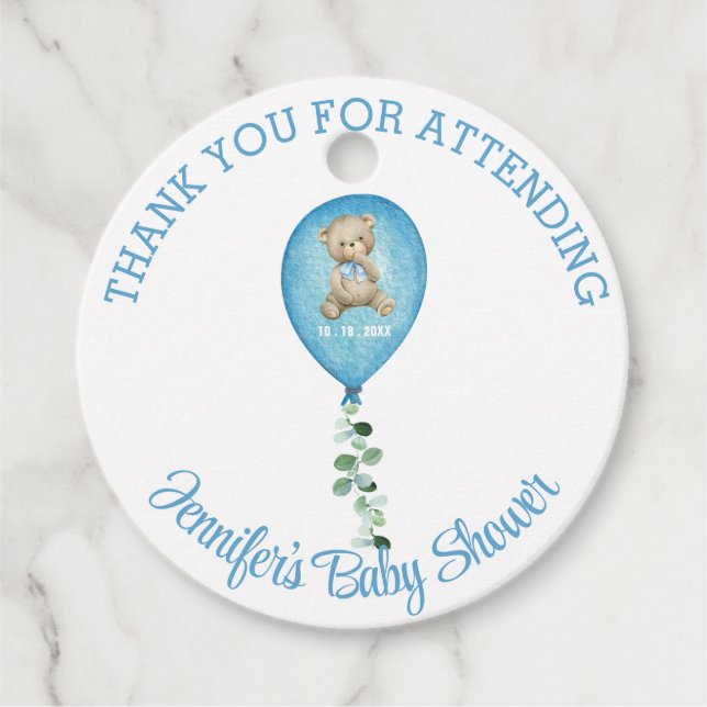 Bear Balloon Personalisiert Danke, Baby Dusche Geschenkanhänger (Vorderseite)