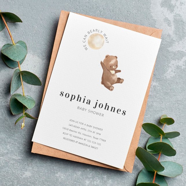 Bear & Balloon Simple Modern Baby Dusche Einladung (Von Creator hochgeladen)